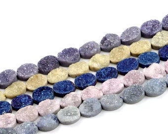 10x14mm Oval Shape Drilled Druzy Quartz Beads,Titanium Druzy Beads,Oval Shape Beads