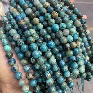 Natural Chrysocolla Smooth Round Beads,Chrysocolla Beads,Blue beads,15 inches one strand
