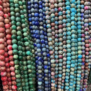 4mm-12mm Sea Sediment Jasper Gemstone Beads,Impression Jasper Smooth Round Stone Beads,15 inches one strand