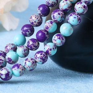 Blue Purple Turquoise Smooth Round Beads,4mm-12mm Sea Sediment Jasper Beads,15 inches one strand