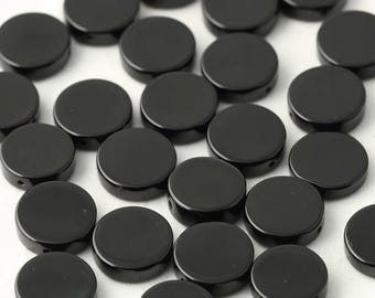Natural Coin Shape Black Onyx Beads, Black Agate Round Beads Supply,15 inches one strand