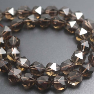 Natural Diamond Smoky Quartz Faceted Beads,Natural Faceted Smoky Crystal Quartz Beads,15 inch one strand