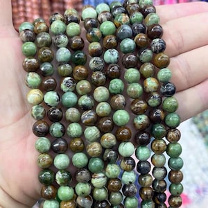 Cuentas de ópalo verde natural, 6 mm, 8 mm, 10 mm y 12 mm, cuentas sueltas de ópalo verde para hacer tú mismo, 15 pulgadas por tira