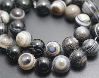 6mm/8mm/10mm/12mm/14mm/16mm Black Eyes Agate Smooth and Round Beads,15 inches one starand