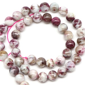 Natural Plum Flower Tourmaline Smooth Round Beads,4mm/6mm/8mm/10mm/12mm Tourmaline Stone Beads,15 inches one starand
