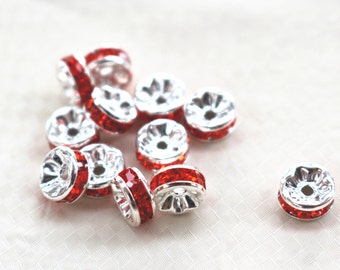 100 pcs Crystal Rhinestone Silver Plated Copper beads,Silver plated rondelle spacer beads,6/8/10/12mm