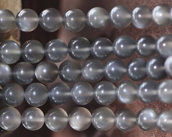 Pierre de lune grise naturelle AAAA Perles lisses et rondes, 6mm / 8mm / 10mm / 12mm Perles de pierre de lune gris naturel Fourniture en vrac, 15 pouces une étoileet
