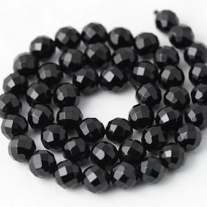 4mm-20mm Natural Faceted Black Onyx Beads, 64 Faceted Black Agate Beads Supply,15 inches one strand
