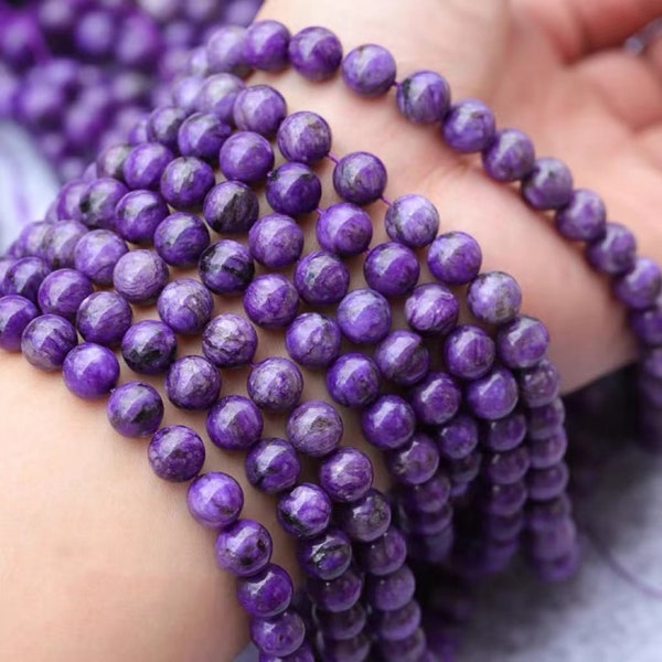 Natural Genuine Charoite Smooth Round Beads, Charoite Beads wholesale bulk supply,15 inch per strand