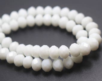 Faceted White Glass Rondelle Beads,White Glass Faceted Spacer Beads,15 inches one starand