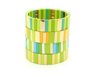 Enamel Tila Tile Stretchy Bracelet,Tile Enamel Bracelet,Colorblock Bracelet ,Elastic Bracelet,Tila Tile Rainbow Bracelets Wholesale