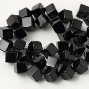 4mm-12mm Natural Square Black Onyx Beads, Black Agate Beads Supply,15 inches one strand