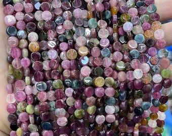 Natural AAAA Tourmaline Coin Shape Beads,Natural Tourmaline Beads,DIY Jewelry Making Beaded accessories.15 inches one strand