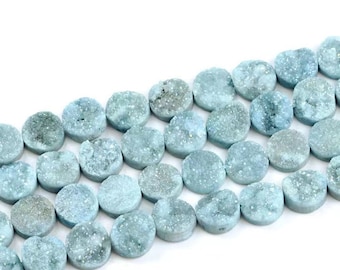 12mm Blue Drilled Druzy Quartz Beads,Titanium Druzy Beads,Coin Beads