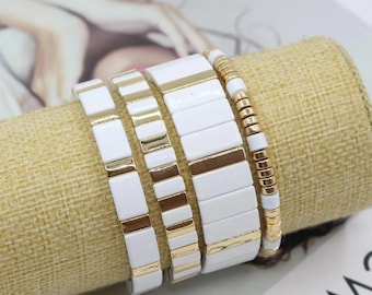 Enamel Tila Tile Stretchy Bracelet,Tile Bracelet,Colorblock Bracelet ,Elastic Bracelet,Tila Tile Rainbow Bracelets Wholesale