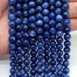 Cuentas de cianita azul AAAAA naturales, suministro de cuentas naturales de 6 mm/8 mm/10 mm/12 mm, 15 pulgadas, una estrella