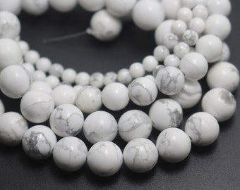 White Howlite Beads,4mm/6mm/8mm/10mm/12mm Natural Smooth and Round Stone Beads,15 inches one starand