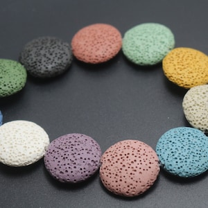 Mixcolor Coin Shape Lava Beads,Mixcolor Volcanic Rock Beads,15 inches one starand