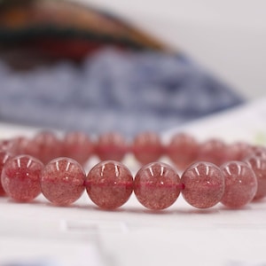 Natural AAA 8mm Strawberry Crystal Quartz Beads Bracelet,Strawberry Quartz Beaded Bracelet,Healing Bracelet,Jewelry Gift Bracelet