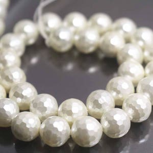 128 Faceted South Sea Shell Pearl Smooth and Round Beads,6mm/8mm/10mm/12mm Faceted Beads Supply,15 inches one starand