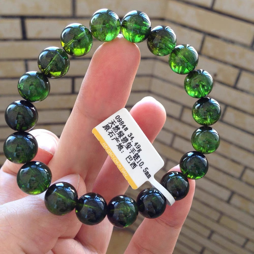 グリーンストーン ビーズブレスレット 10mm Natural High Quality Green Tourmaline Beaded Bracelet,green