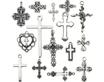 20 pcs DIY alloy cross jewelry accessories,retro silver cross pendant,bracelet necklace earrings pendant