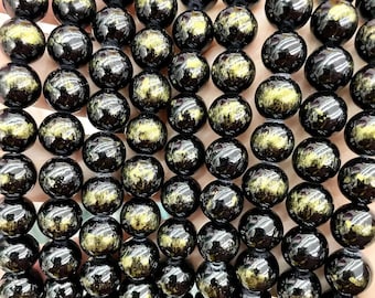 Oro negro Jade Smooth Round Beads, 4mm/6mm/8mm/10mm/12mmJade Beads Wholesale Supply, 15 pulgadas un starand
