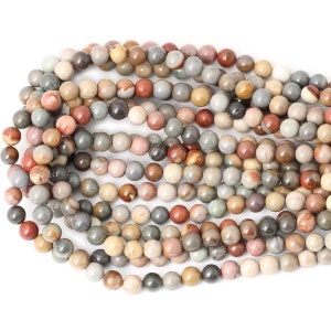 6mm-10mm Natural Picture Jasper Smooth and Round Jasper Beads,15 inches one strand