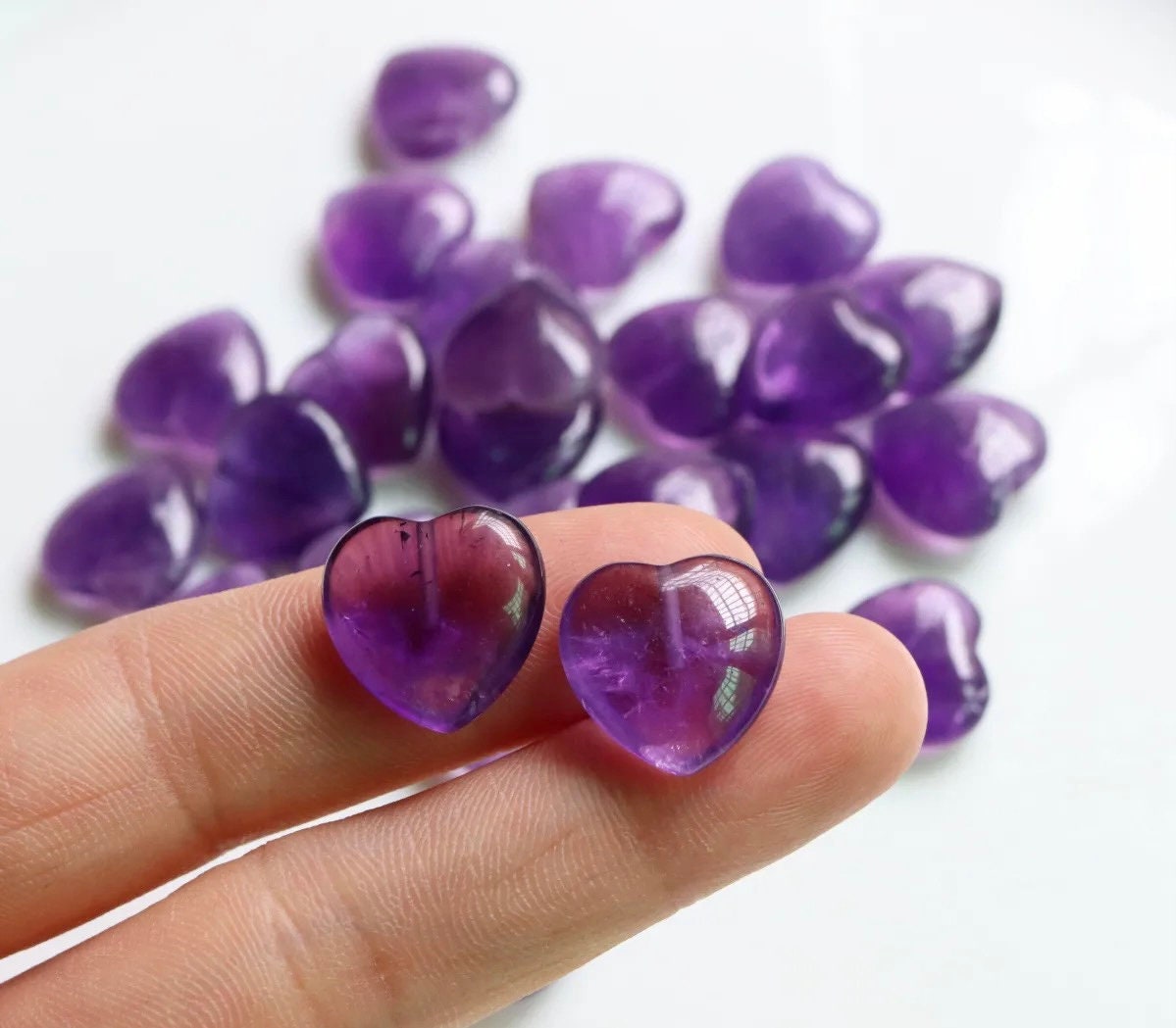 15 mm 天然アメジスト ピーチ ハート型 ハーフホール アメジスト ラブ