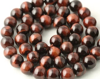 6mm-14mm Natural Red Tiger's eye Smooth and Round Beads, Tiger's eye Beads Bulk Supply,15 inches one strand