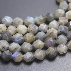 Abalorios de Labradorita Facetado Natural, Natural Grey Moonstone Faceted Beads, 15 pulgadas una estrella y
