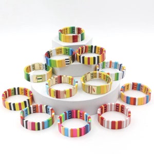 Enamel Tila Tile Stretchy Bracelet,Tile Enamel Bracelet,Colorblock Bracelet ,Elastic Bracelet,Tila Tile Rainbow Bracelets Wholesale