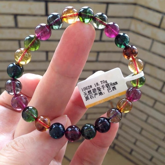 天然オールドマイン高透明度リッチカラートルマリンビーズブレスレット 