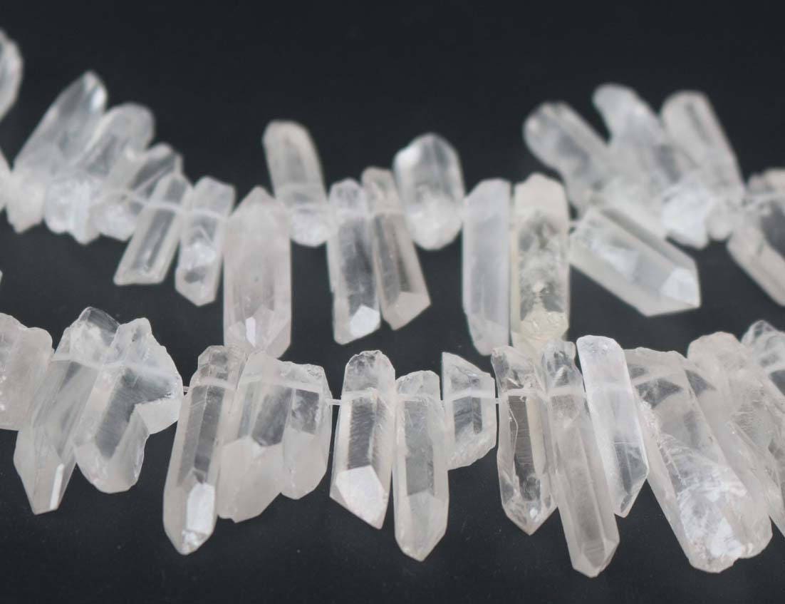 Side Drilled Crystal Quartz Point Beads Electroplated Top Etsy
