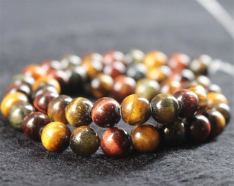 Natural Mixcolor Tiger's eye Smooth and Round Beads,6mm/8mm/10mm/12mm Tiger's eye Beads Bulk Supply,15 inches one strand