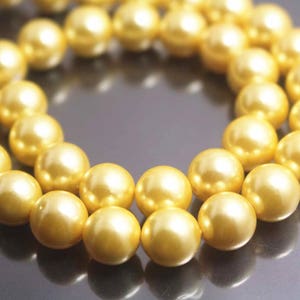 6mm/8mm/10mm/12mm Gold Yellow South Sea Shell Pearl Smooth and Round Beads,15 inches one starand