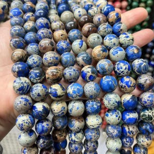 Deep Blue Sea Sediment Jasper Gemstone Beads,6mm/8mm/10mm/12mm Impression Jasper Smooth and Round Stone Beads,15 inches one strand