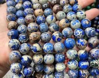 Deep Blue Sea Sediment Jasper Gemstone Beads,6mm/8mm/10mm/12mm Impression Jasper Smooth and Round Stone Beads,15 inches one strand