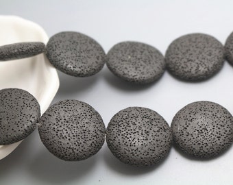 Cuentas de lava en forma de moneda negra natural, cuentas de roca volcánica, cuentas naturales y sin tratar, 15 pulgadas, una estrella