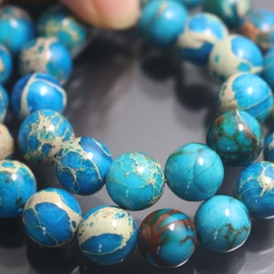 Blue Sea Sediment Jasper Gemstone Beads,6mm/8mm/10mm/12mm Smooth and Round Stone Beads,15 inches one starand