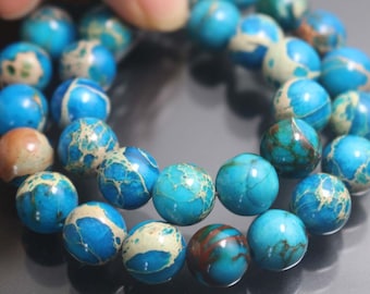 Blue Sea Sediment Jasper Gemstone Beads,6mm/8mm/10mm/12mm Smooth and Round Stone Beads,15 inches one starand