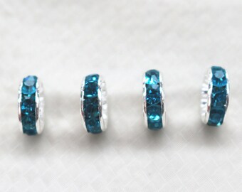 100 pcs Crystal Rhinestone Silver Plated Copper beads,Silver plated rondelle spacer beads,6/8/10/12mm