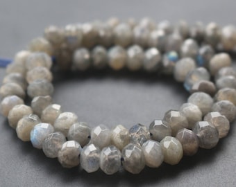 Natural Labradorite Faceted Rondelle Beads,Natural Grey Moonstone Beads,15 inches one starand