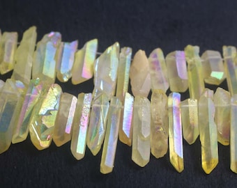 Side Drilled Crystal Quartz Point Beads, Electroplated Top Drilled Quartz Point Beads.15 inches one starand