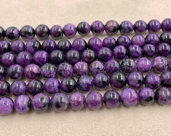 Natural Genuine Charoite Smooth Round Beads, Charoite Beads wholesale bulk supply,15 inch per strand