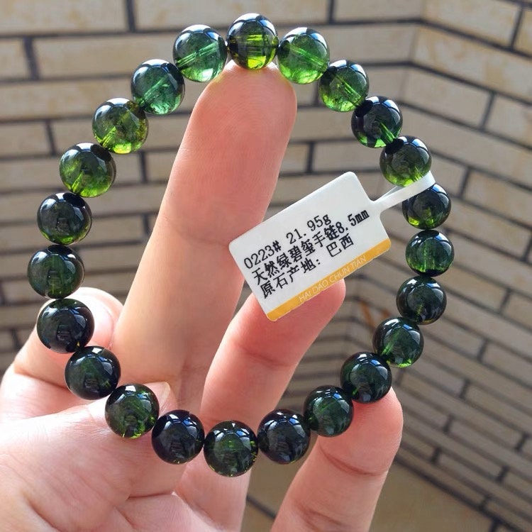 8mm Natural High Quality Green Tourmaline Beaded Bracelet,green