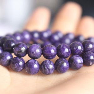 4mm-14mm Natural Genuine Charoite Smooth Round Beads, Charoite Beads wholesale bulk supply,15 inch per strand