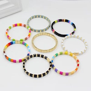 Enamel Tila Tile Stretchy Bracelet,Tile Bracelet,Colorblock Bracelet ,Elastic Bracelet,Tila Tile Rainbow Bracelets Wholesale