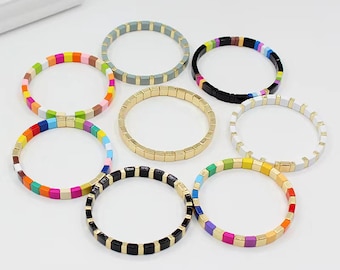 Enamel Tila Tile Stretchy Bracelet,Tile Bracelet,Colorblock Bracelet ,Elastic Bracelet,Tila Tile Rainbow Bracelets Wholesale
