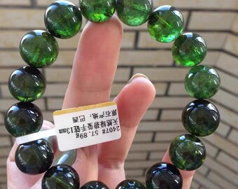 thumbnail image 2 of Huge 14mm Natural Green Jade Jadeite Round Bead Elastic Bracelet – 7.5 Inch Stretchy 2 of 5
